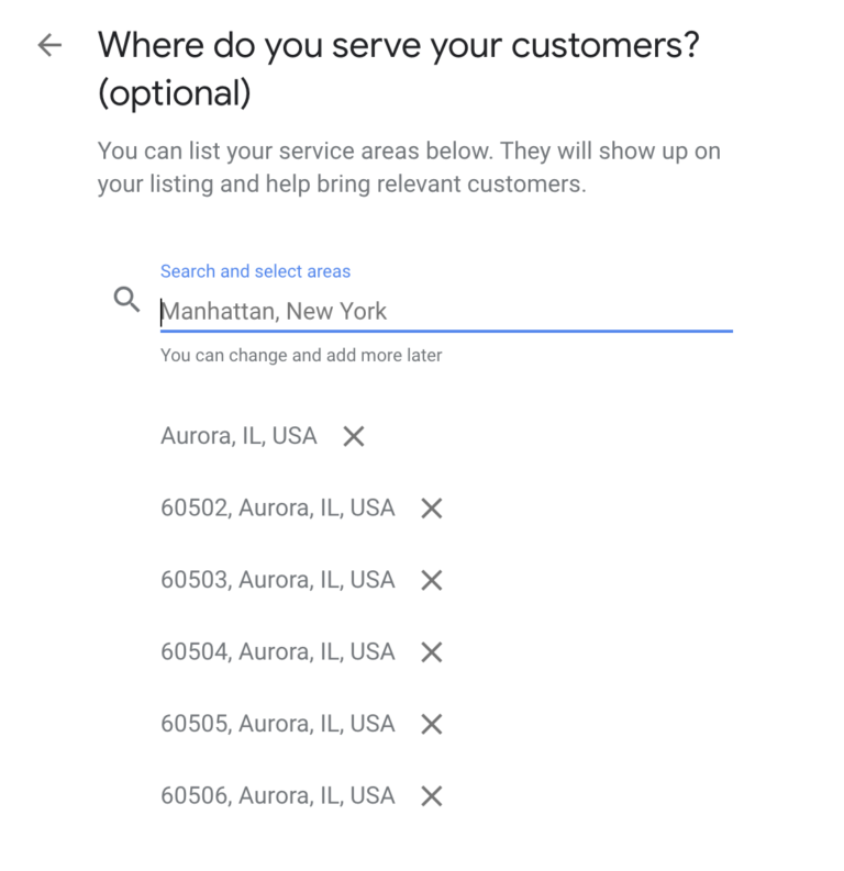 google my business service areas