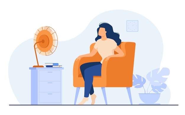 woman conditioning air home cool sitting at fan